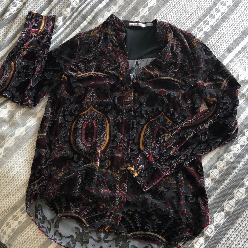 SALE Alice + Olivia Eloise Sheer Velvet Top Sz Sm